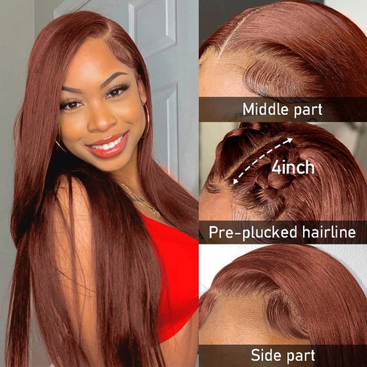 Reddish Brown Straight Lace Front Wigs Human Hair 13x6 Hd Lace Frontal Wig Brazilian Preplucked 13x4 Dark Red Brown Full Wig