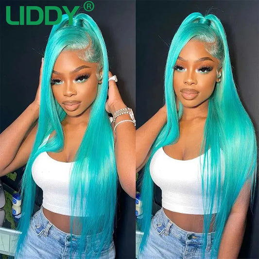 Green 13x4 HD Transparent Lace Front Wig Straight Lace Front Wigs For Women 613 Colored Lace Front Human Hair Pre Plucked Wigs