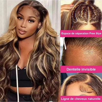 Highlight 13x4 HD Lace Front Body Wig Human Hair Brazilian Human Hair P4/27 Color Wigs For Women Full Body Wave Lace Frontal Wig