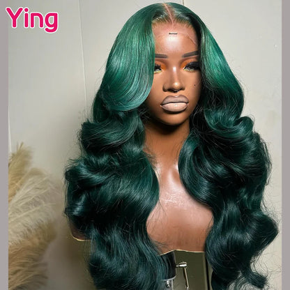 Ying Dark Green Colored 13x4 Lace Frontal Human Hair Body Wave 4x6 Glueless Wig 13x6 Lace Front Wig PrePlucked With Baby Hair