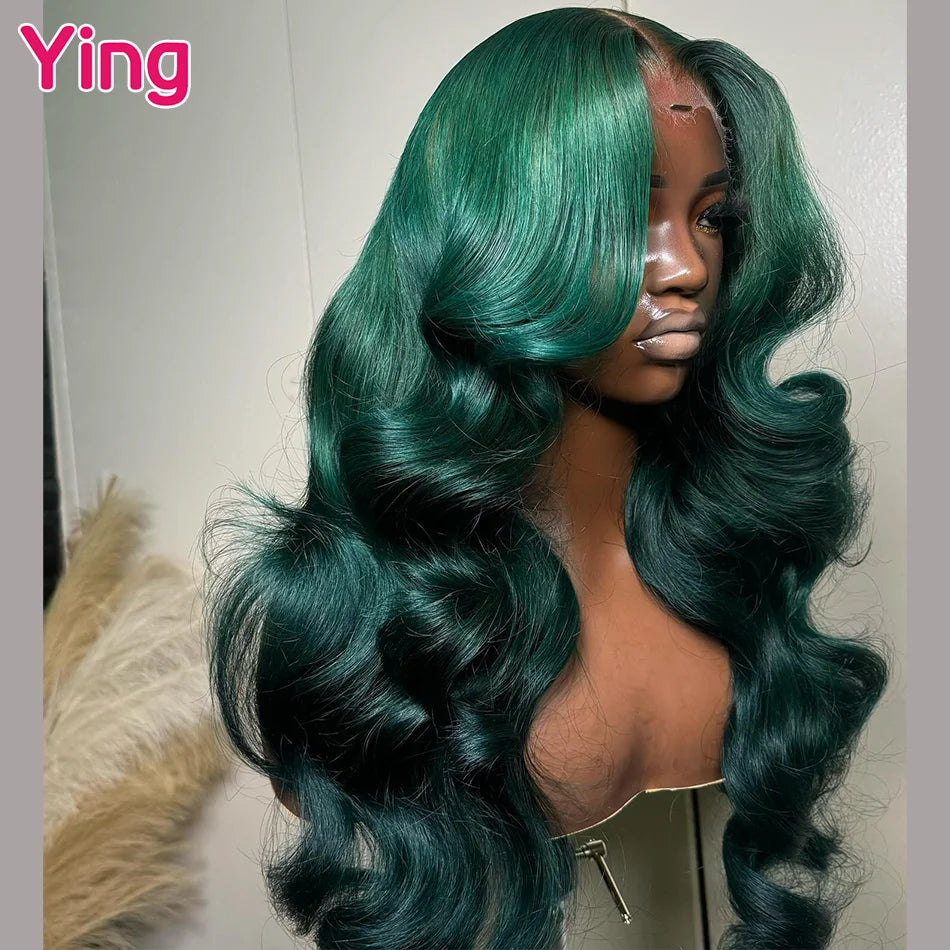 Ying Dark Green Colored 13x4 Lace Frontal Human Hair Body Wave 4x6 Glueless Wig 13x6 Lace Front Wig PrePlucked With Baby Hair