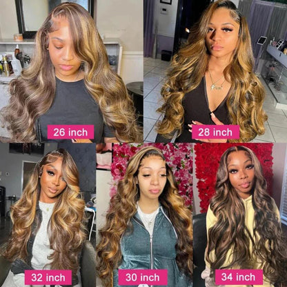 Highlight 13x4 HD Lace Front Body Wig Human Hair Brazilian Human Hair P4/27 Color Wigs For Women Full Body Wave Lace Frontal Wig