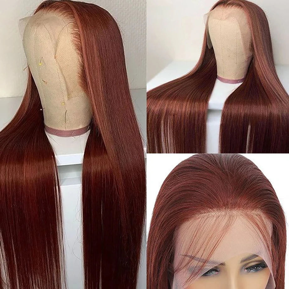 Reddish Brown Straight Lace Front Wigs Human Hair 13x6 Hd Lace Frontal Wig Brazilian Preplucked 13x4 Dark Red Brown Full Wig