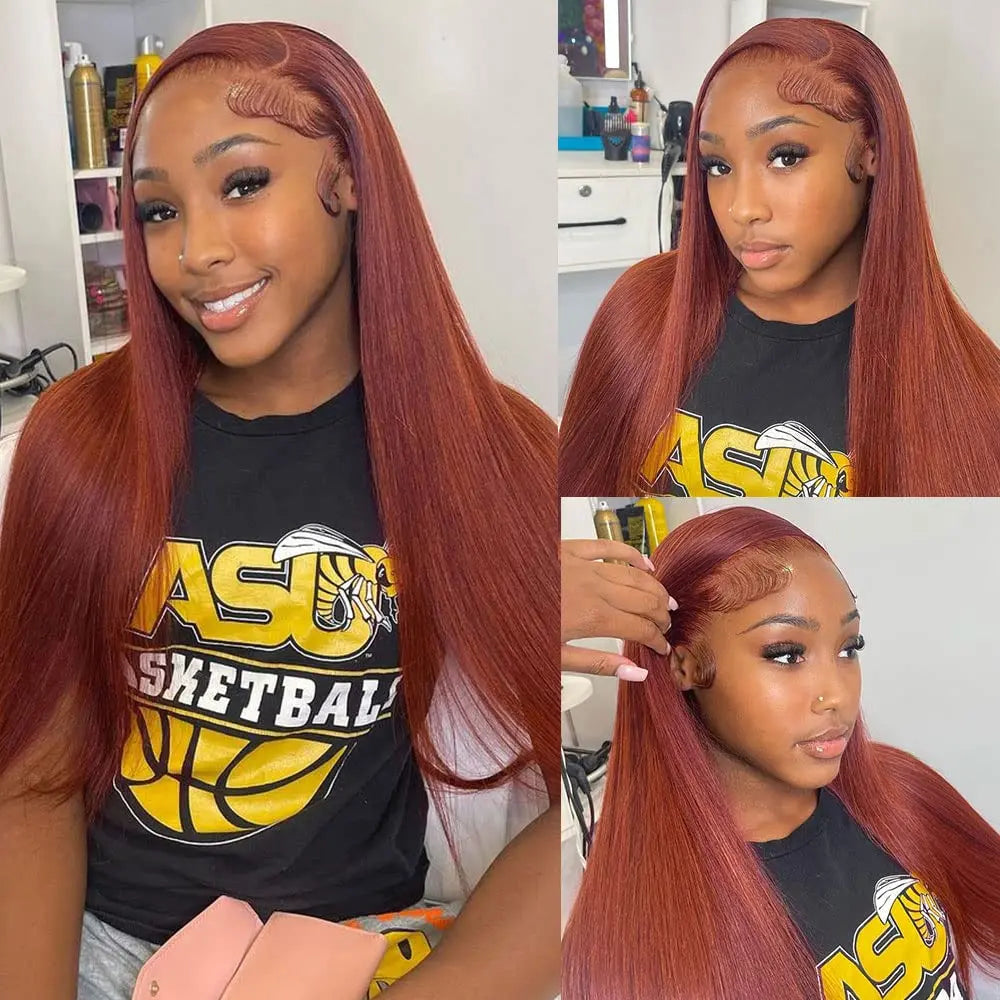 Reddish Brown Straight Lace Front Wigs Human Hair 13x6 Hd Lace Frontal Wig Brazilian Preplucked 13x4 Dark Red Brown Full Wig