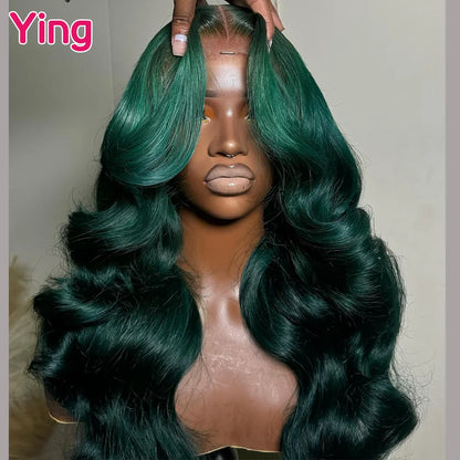 Ying Dark Green Colored 13x4 Lace Frontal Human Hair Body Wave 4x6 Glueless Wig 13x6 Lace Front Wig PrePlucked With Baby Hair