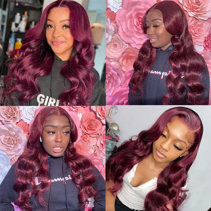 30 inch Burgundy Body Wave Lace Front Wigs Human Hair 99j 13x6 13x4 HD Lace Frontal Wig Brazilian Glueless Wig Red Colored Wig