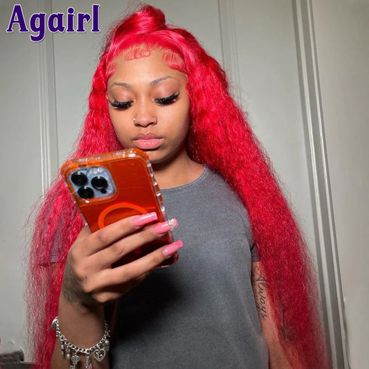 Red Color 180% Water Wave Lace Front Human Hair Wigs PrePlucked Peruvian Transparent Lace 13X4 13X6 Frontal Curly Wigs for Women