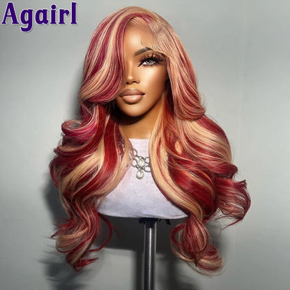 200% Pomegranate Red 613 Blonde13x4 Body Wave Lace Front Pre Plucked