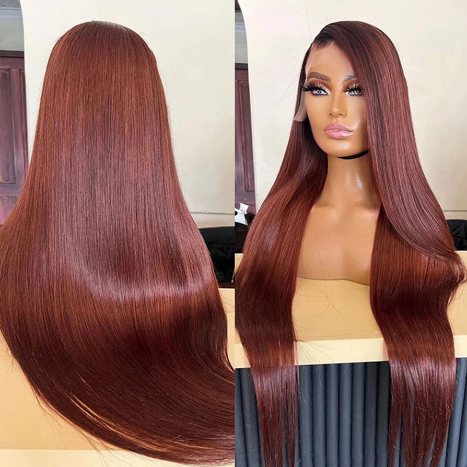 Reddish Brown Straight Lace Front Wigs Human Hair 13x6 Hd Lace Frontal Wig Brazilian Preplucked 13x4 Dark Red Brown Full Wig