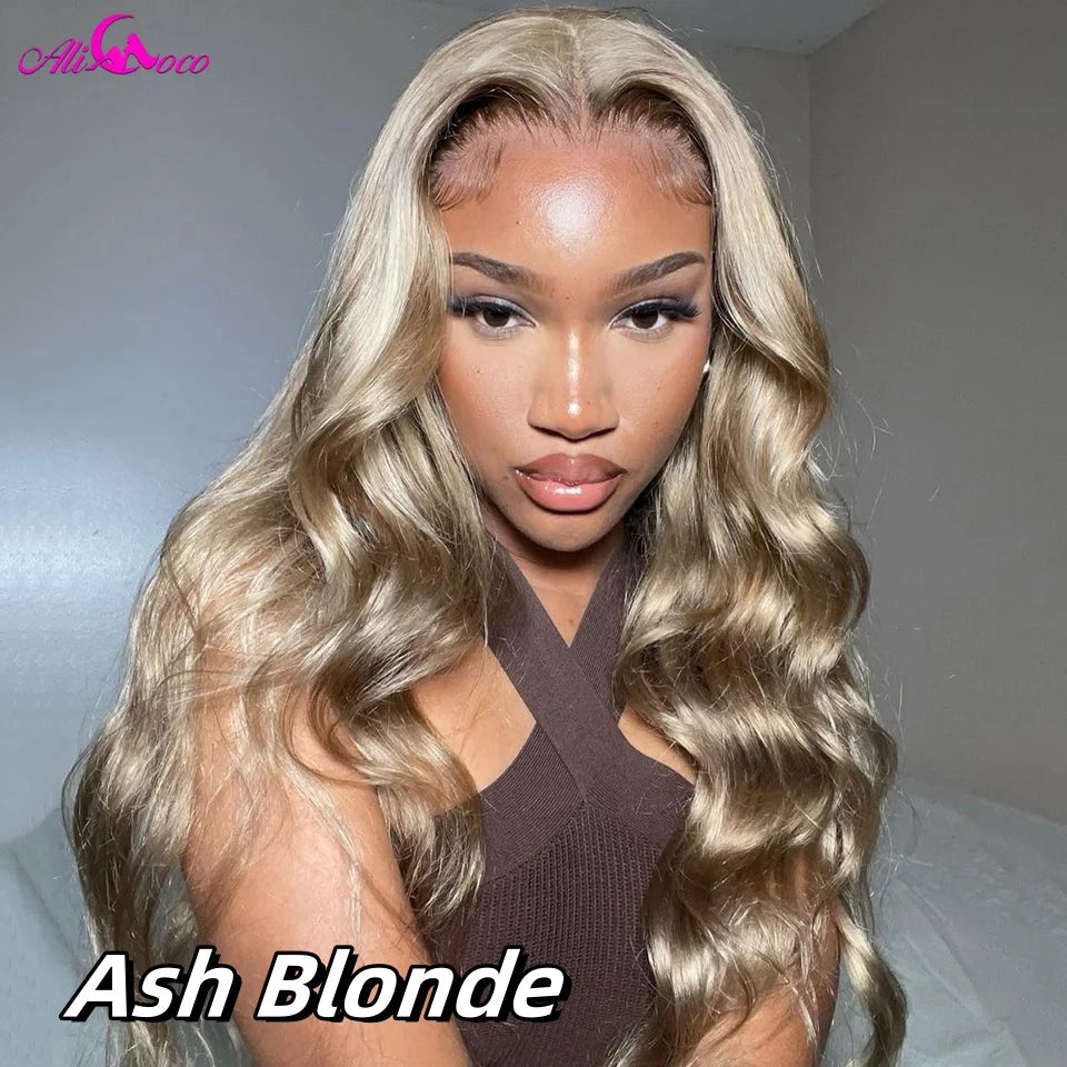 13x4 13x6 Ash Blonde Highlight Colored Transparent Lace Front Wigs Human Hair Body Wave Lace Frontal Wigs Pre Plucked For Women