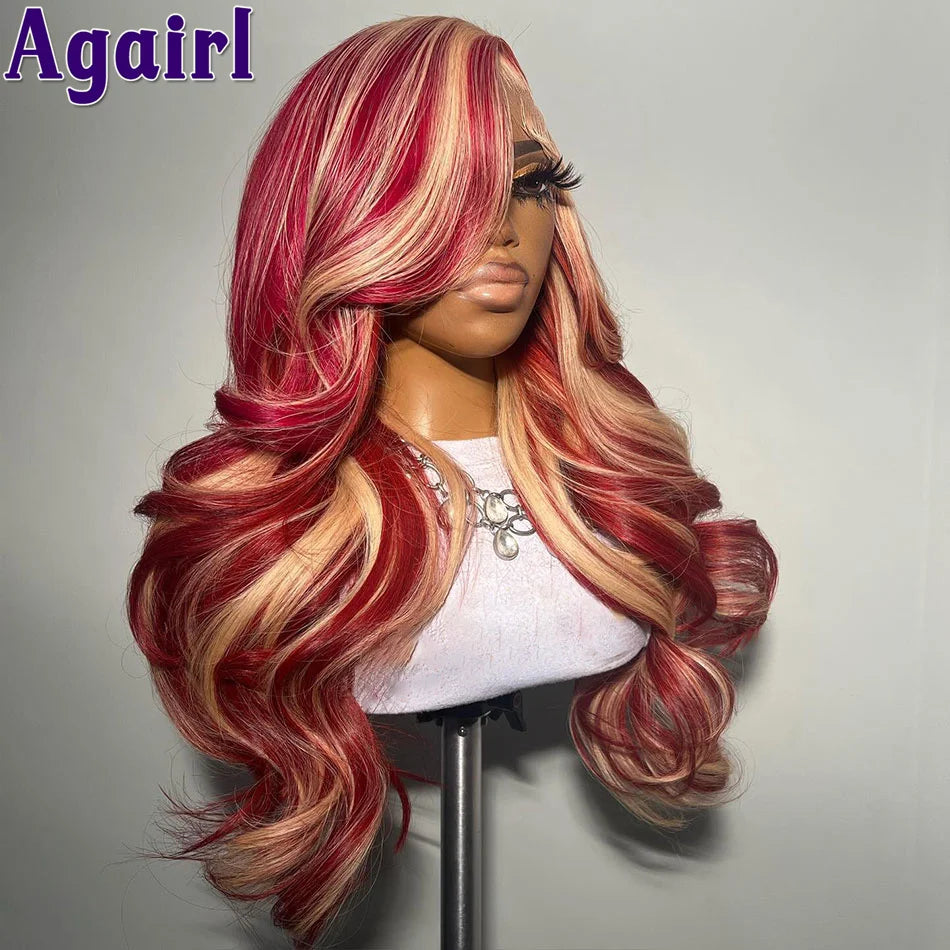 200% Pomegranate Red 613 Blonde13x4 Body Wave Lace Front Pre Plucked